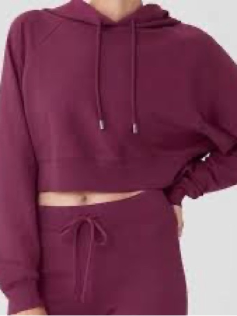 Alo Women's 2 Pieces Burgundy Cropped Hoodie and Pant Set